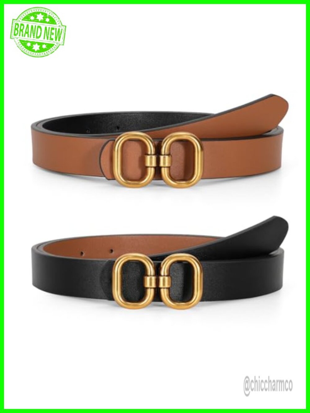 Reversible PU Leather Belt Women Gold Buckle Adjustable Fit Jeans Pants